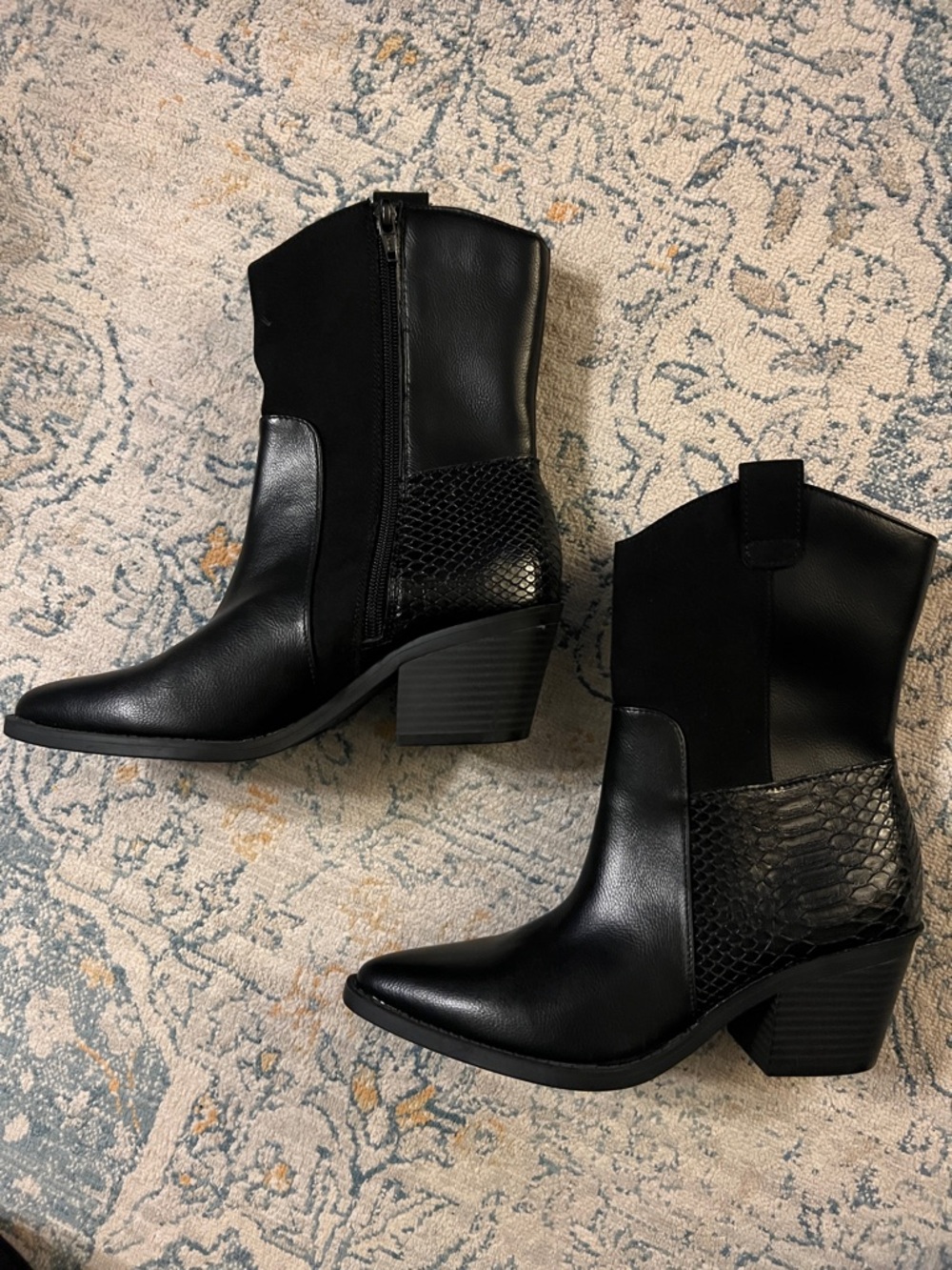 Sun + Stone Black Textured Western Ankle Boots -no box